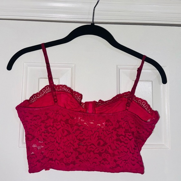 👑 LIKE NEW SIZE SMALL Vibrant Pink Lace Crop Top - Picture 5 of 12